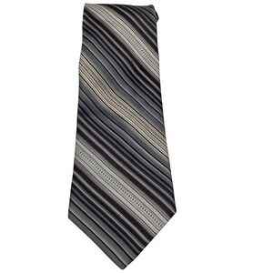 Pronto Uomo Mens Silk Necktie Black Grey Silver Diagonal Striped Woven Tie
